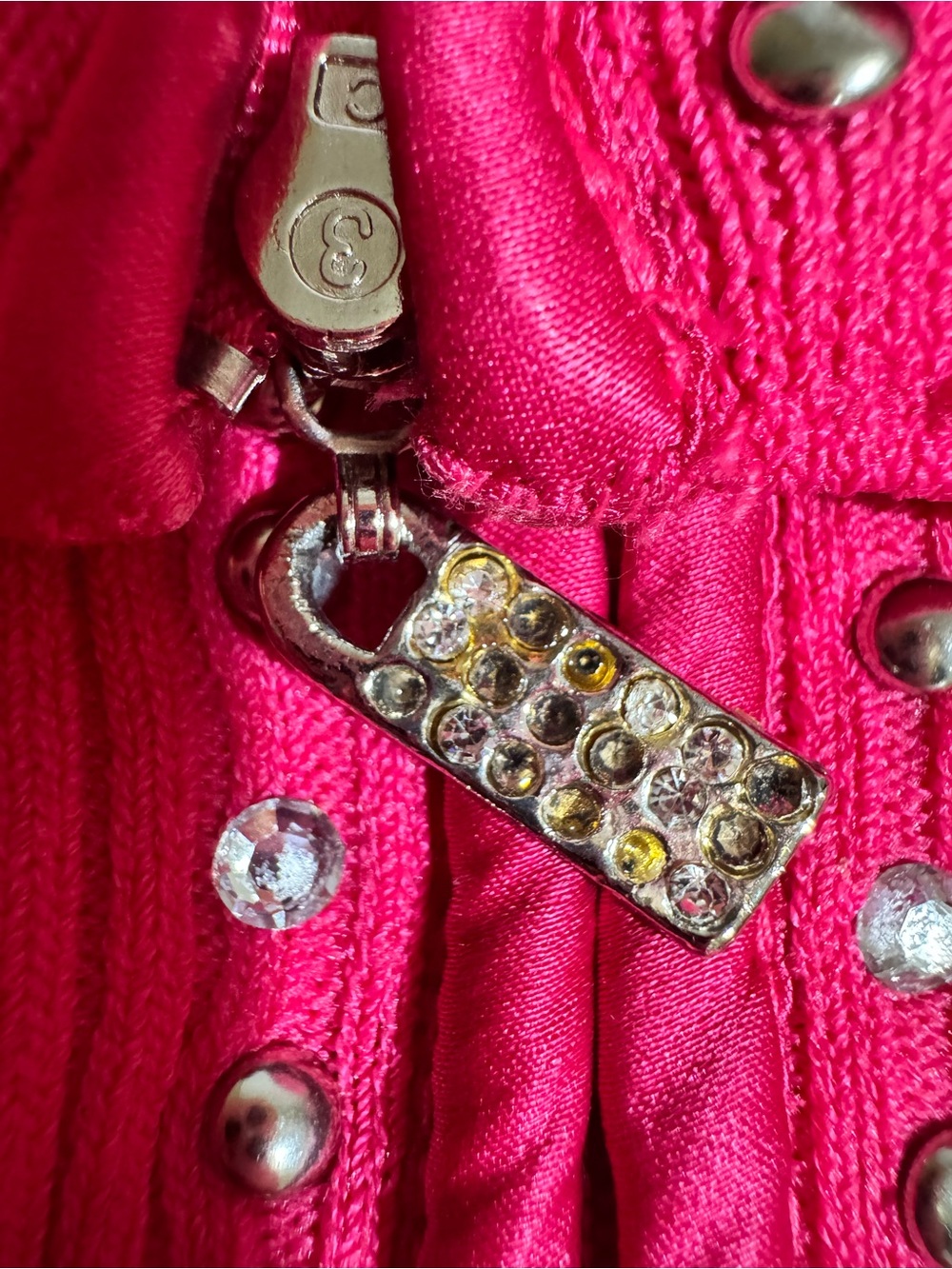 Vintage Y2K Caché Pink Gabrielle Solis Rhinestone Off Shoulder Zip Up Sweater L - Picture 7 of 7